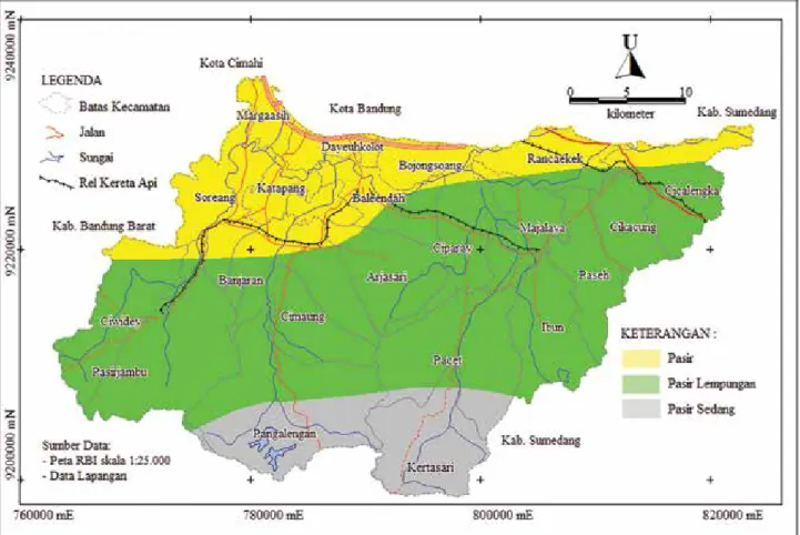 Gambar 7. Peta tekstur tanah daerah Bandung Selatan.