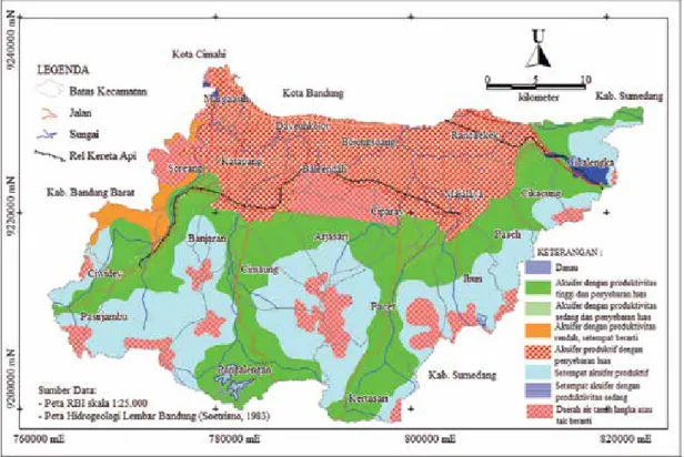 Gambar 6. Peta jenis akuifer daerah Bandung Selatan.