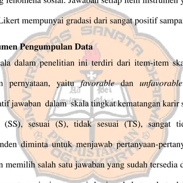 Tabel 3.2 Norma Skoring Kuesioner Kematangan Karir Siswa Kelas XI  SMA Negeri 1 Cangkringan Pengukuran Skala Likert 