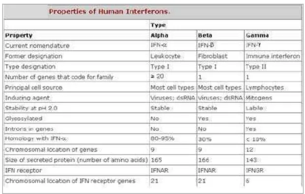 Tabel 1 Tipe dan Karakteristik human Interferon 