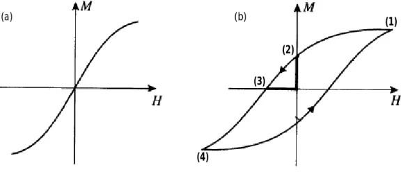 Gambar 2.7. Tipikal kurva histeresis (a) Soft ferromagnetic &amp; (b) Hard ferromagnetik   (Greiner, 1998)