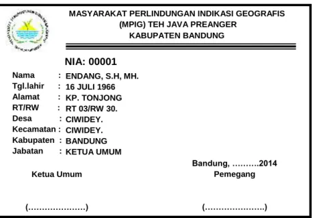 Gambar 4. Kartu anggota MPIG-TJP Kabupaten Bandung  MPIG-TJP Kabupaten Bandung pada saat ini memiliki anggota yang terdiri dari : 