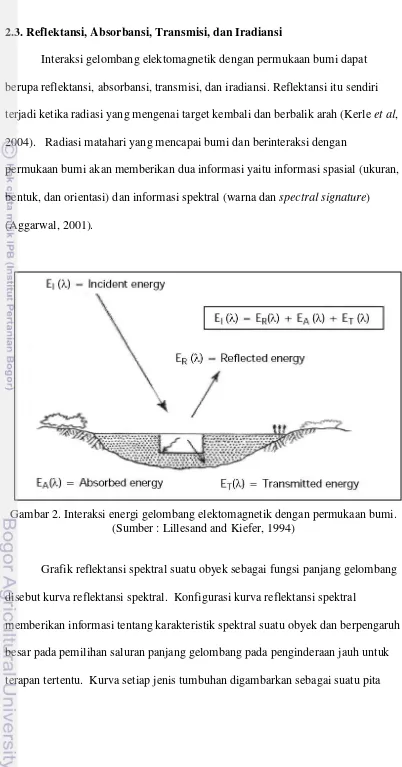 Gambar 2. Interaksi energi gelombang elektomagnetik dengan permukaan bumi. 