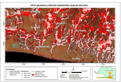 Gambar 6. Peta deliniasi potensi longsor wilayah Cianjur Bagian Selatan 