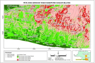 Gambar 7. Peta zona kerentanan gerakan tanah wilayah Cianjur Bagian Selatan 