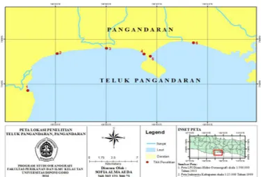 Gambar 1. Peta Lokasi Pengambilan Data di Teluk Pangandaran, Jawa Barat 