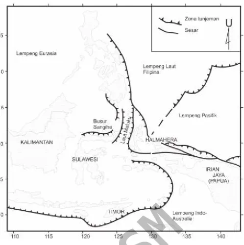 Gambar 1. Peta tektonik Laut Maluku dan sekitarnya (Silver &amp; Moore, 1978).J.G.S.M