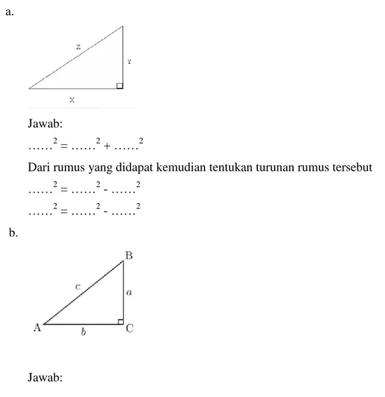 Tabel 1 Model jawaban siswa ke-1  Soal Pythagoras 