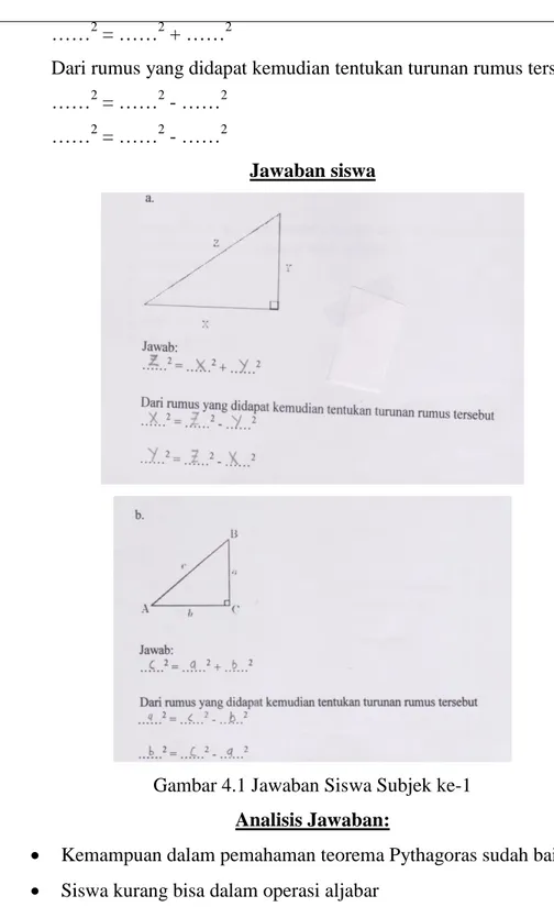 Gambar 4.1 Jawaban Siswa Subjek ke-1  Analisis Jawaban: 