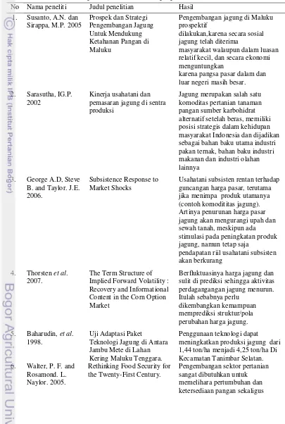 Tabel 9 Judul dan hasil penelitian dari beberapa peneliti terdahulu 