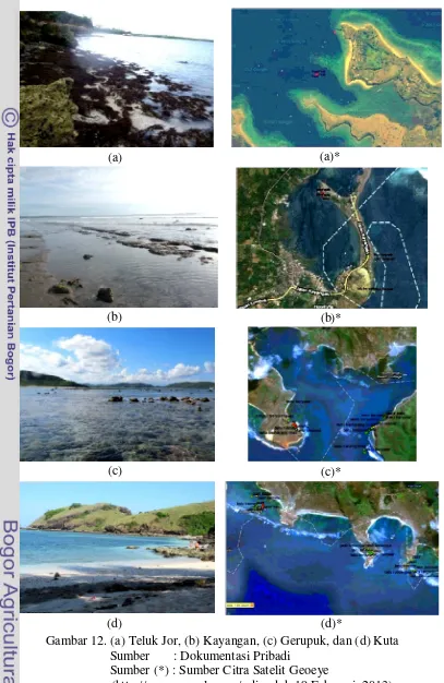Gambar 12. (a) Teluk Jor, (b) Kayangan, (c) Gerupuk, dan (d) Kuta 