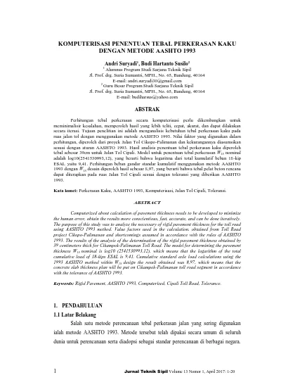 KOMPUTERISASI PENENTUAN TEBAL PERKERASAN KAKU DENGAN METODE AASHTO 1993