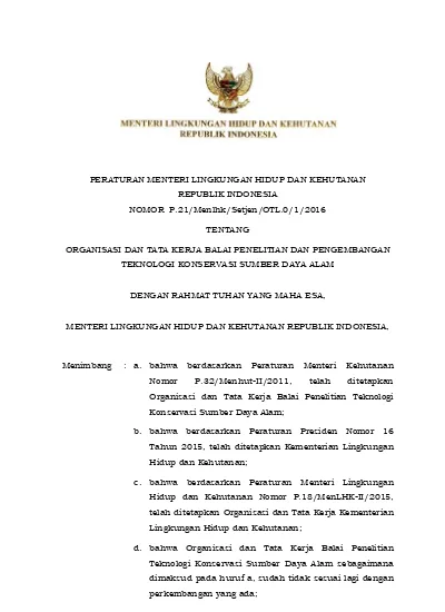 PERATURAN MENTERI LINGKUNGAN HIDUP DAN KEHUTANAN REPUBLIK INDONESIA ...