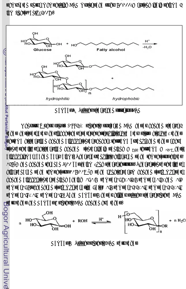 Gambar 4. Proses reaksi dan struktur alkyl polyglycoside (APG)  Gambar 4   Proses reaksi dan struktur APG 