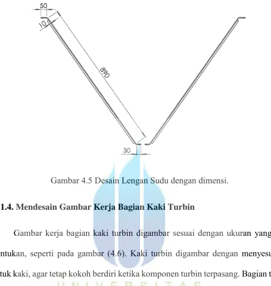 Gambar 4.5 Desain Lengan Sudu dengan dimensi. 