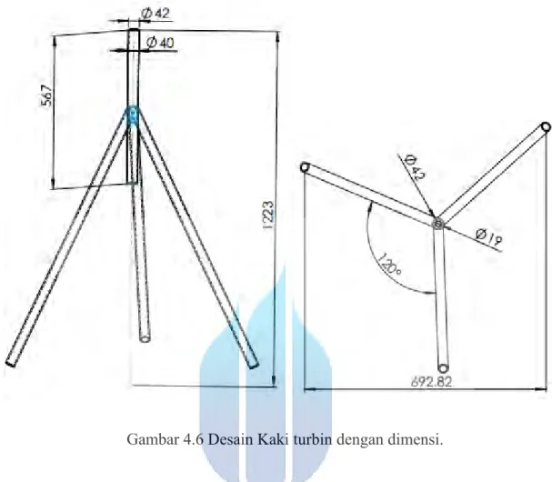 Gambar 4.6 Desain Kaki turbin dengan dimensi. 
