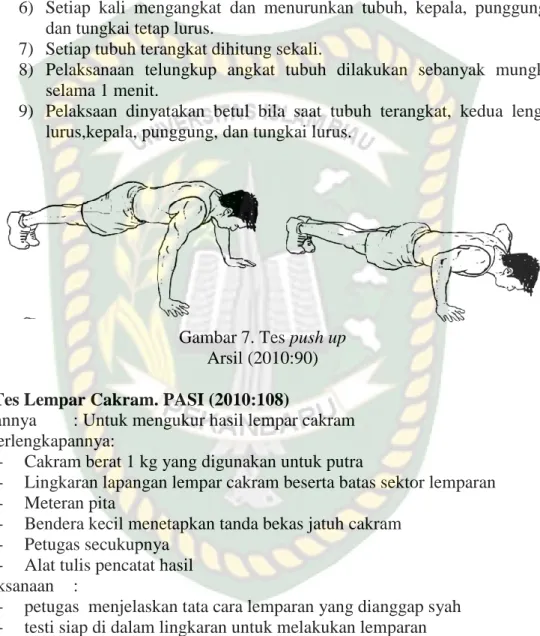 Gambar 7. Tes push up  Arsil (2010:90)  2)  Tes Lempar Cakram. PASI (2010:108) 
