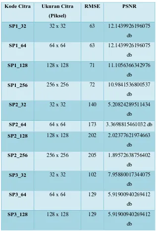 Tabel 4. Nilai RMSE dan PSNR 