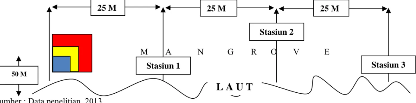 Gambar 1. Pengambilan Sampel Pada Jalur Transek dan Plot  Keterangan : 