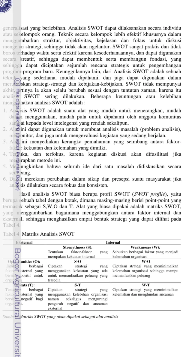Tabel 4  Matriks Analisis SWOT 