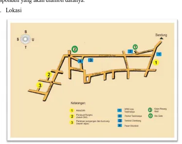 Gambar 3.1 Peta Pekriya Payung Geulisyang di Adaptasi dari Peta Wisata Tasikmalaya (Sumber: Dokumentasi Pribadi, 2014/ 02)  