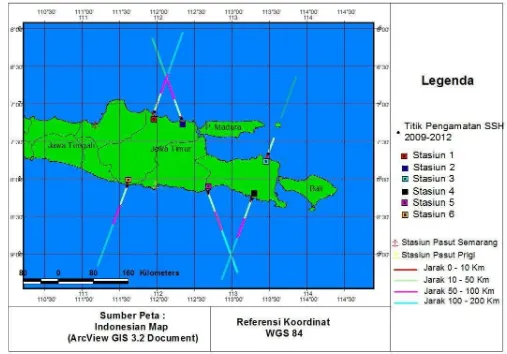 Gambar 14. Lokasi waveform retracking data SGDR Jason 2 perairan Jawa Timur 