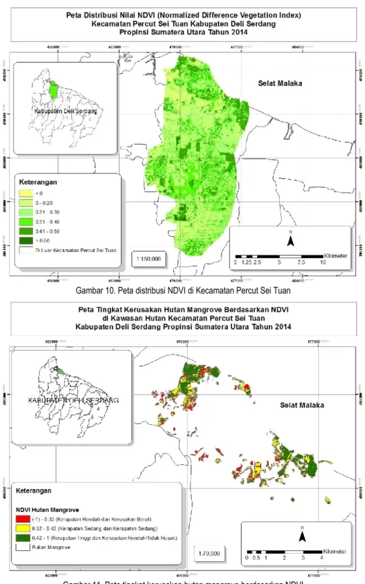 Gambar 11. Peta tingkat kerusakan hutan mangrove berdasarkan NDVI