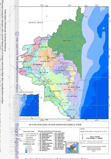 Gambar  Peta administrasi Kabupaten Lampung Timur. 