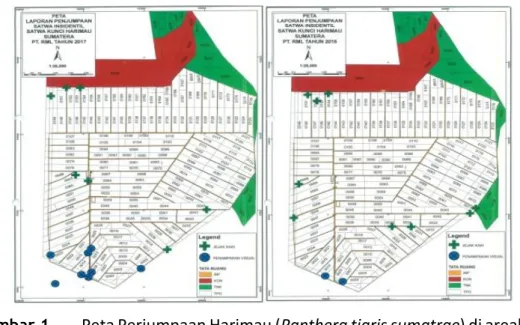 Gambar 1.  Peta Perjumpaan Harimau (Panthera tigris sumatrae) di areal kerja  PT RML 