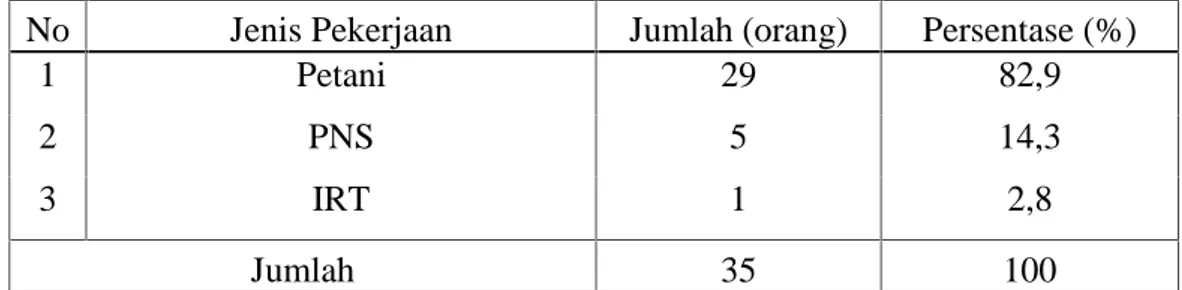 Tabel  9.  Klasifikasi Responden  Berdasarkan  Jenis  Pekerjaan  atau  Mata Pencaharian  di  Desa  Pinang,  Kecamatan  Cendana,  Kabupaten Enrekang