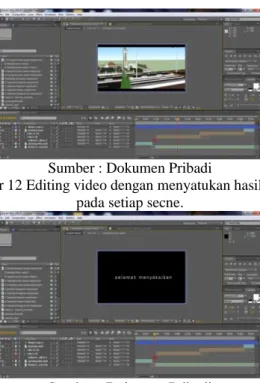 Gambar 12 Editing video dengan menyatukan hasil render  pada setiap secne. 