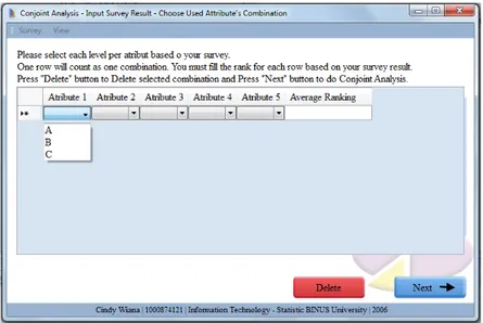 Gambar 3.7 Screenshoot Modul Input Hasil survey – Memilih kombinasi 