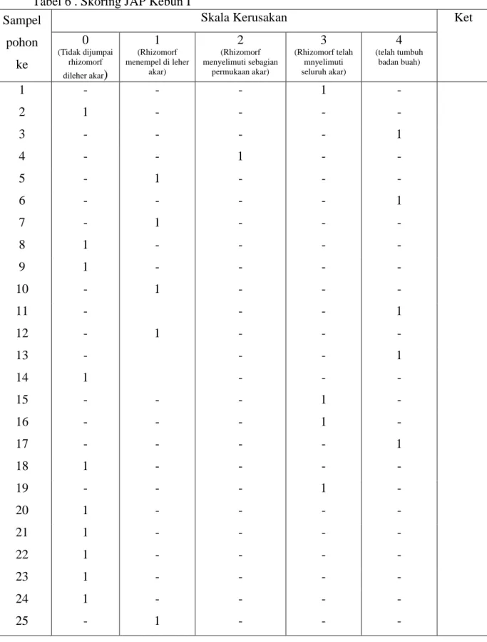 Tabel 6 . Skoring JAP Kebun I  Sampel 