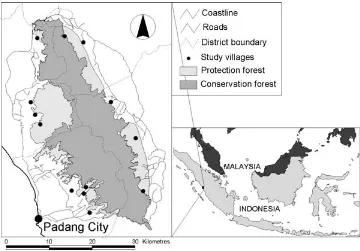 Figure 1 Map of Barisan I NatureReserve in West Sumatra Provinceof Indonesia showing studyvillages.