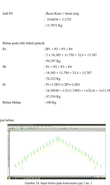 Gambar 24. Input beban pada kuda-kuda type 2 no. 1 
