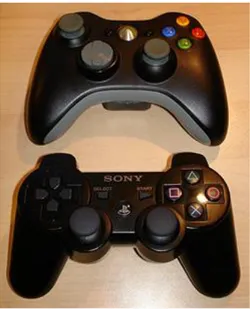 Gambar 1.1. Controller untuk console generasi ketujuh [3]: a) Xbox 360, b) Playstation 3