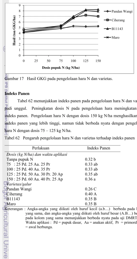 Gambar 17   Hasil GKG pada pengelolaan hara N dan varietas. 