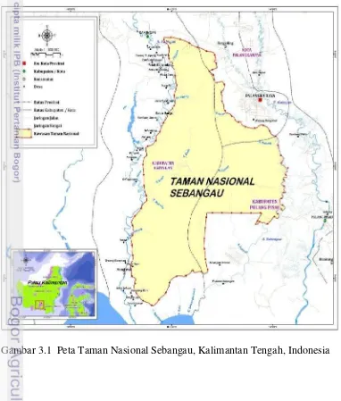 Gambar 3.1  Peta Taman Nasional Sebangau, Kalimantan Tengah, Indonesia