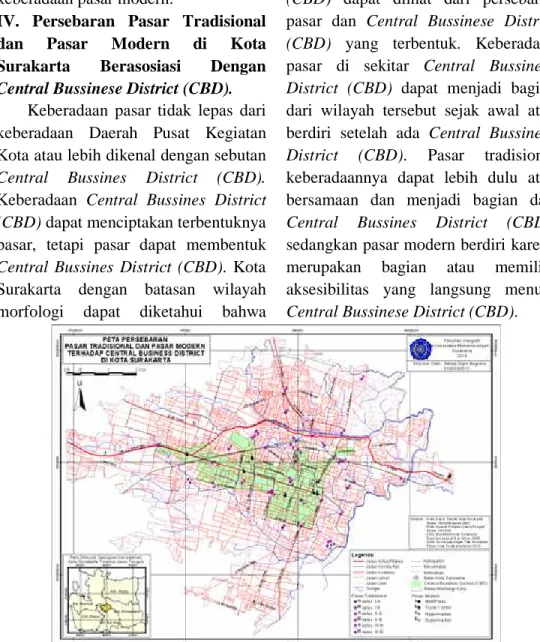 Gambar 4.1. Peta Persebaran Pasar Tradisional dan Pasar Modern terhadap   Central Business District di Kota Surakarta 