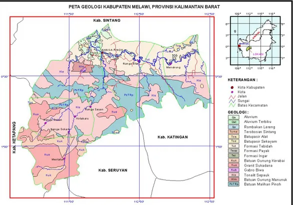Gambar 2.  Peta Geologi Daerah Kabupaten Melawi, Provinsi Kalimantan Barat 