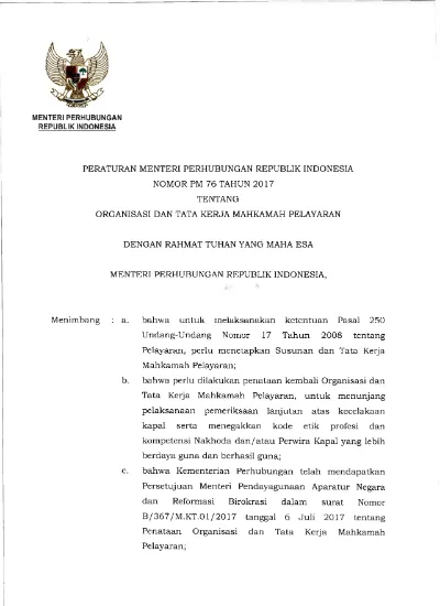 PERATURAN MENTERI PERHUBUNGAN REPUBLIK INDONESIA NOMOR PM 76 TAHUN 2017 ...