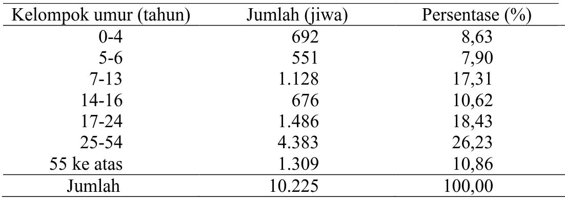 Tabel 6. Jumlah penduduk menurut kelompok umur Kelurahan Kota  Karang Kota Bandar Lampung tahun 2013 