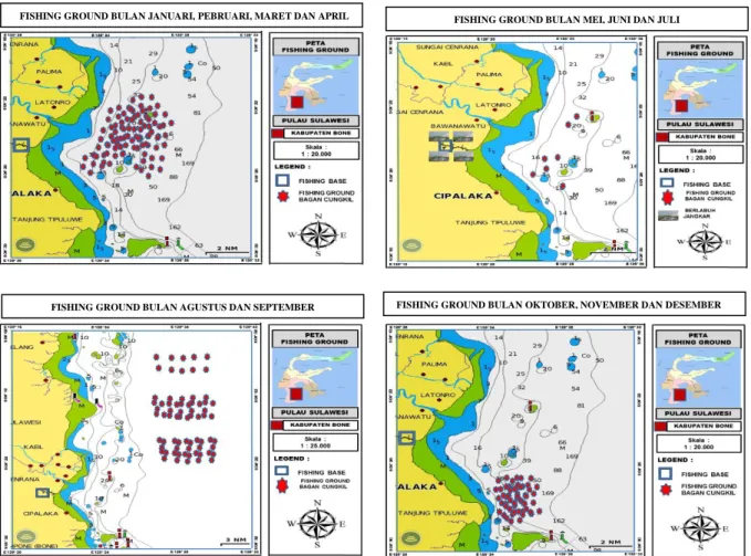 Gambar 2. Peta Zona Daerah Penangkapan dengan Bagan Cungkil Berdasarkan Time Series  Bulanan