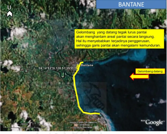 Gambar 4.18 Lokasi Bantane dominan terjadi crosshore sediment transport akibat  gelombang dominan dari arah timur