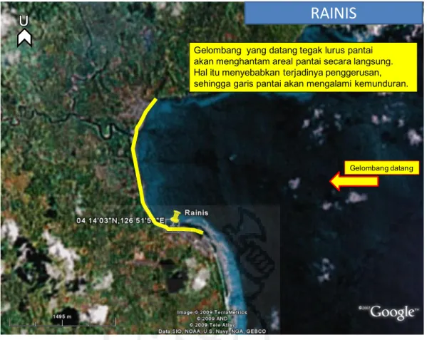 Gambar 4.19 Lokasi Rainis dominan terjadi crosshore sediment transport akibat  gelombang dominan dari arah timur
