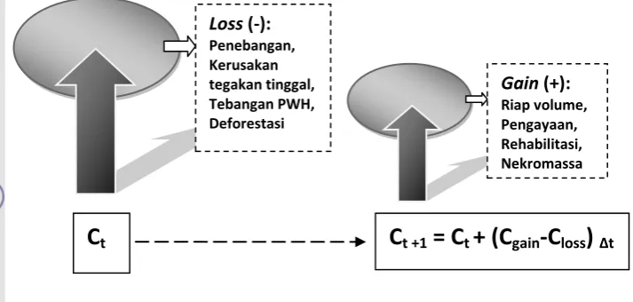 Gambar 3  Metode gain-loss dalam perhitungan perubahan simpanan 
