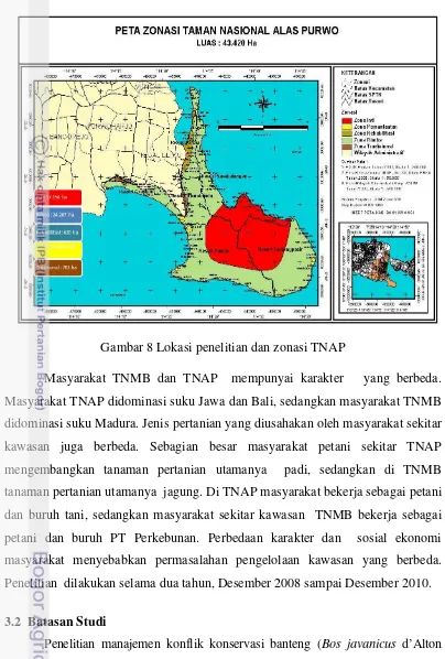 Gambar 8 Lokasi penelitian dan zonasi TNAP 