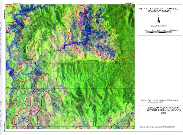 Gambar 7 Peta citra komposit RGB 543 Gunung Surandil dan Gunung Pangkulahan sekitarnya tahun 2007 