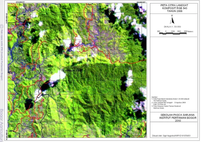 Gambar 8 Peta citra komposit RGB 543 Gunung Surandil dan Gunung Pangkulahan sekitarnya tahun 2008 