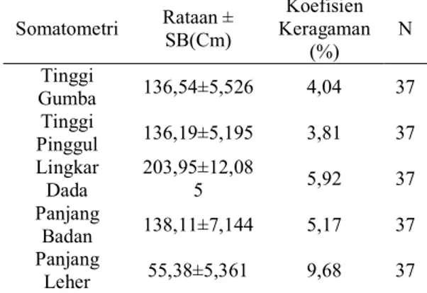Tabel  1.  Somatometri  Kerbau  Lumpur  (Bubalus  bubalis)  Regu  Ijo  Gading  Barat  di Kabupaten Jembrana Bali 